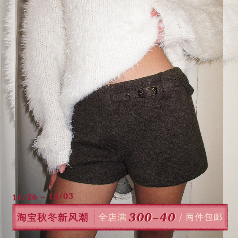 ITSNIKAR复古低腰设计毛呢短裤女秋冬显瘦百搭打底裤简约休闲靴裤