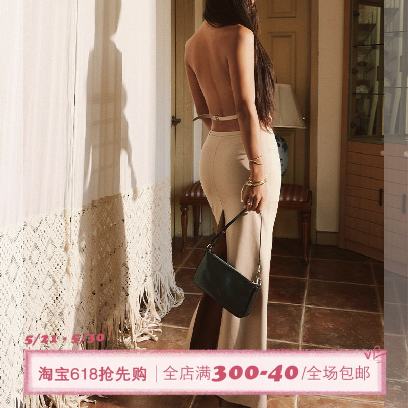 ITSNIKAR 西装挂脖马甲半裙套装女高级感两件套包臀长裙复古上衣