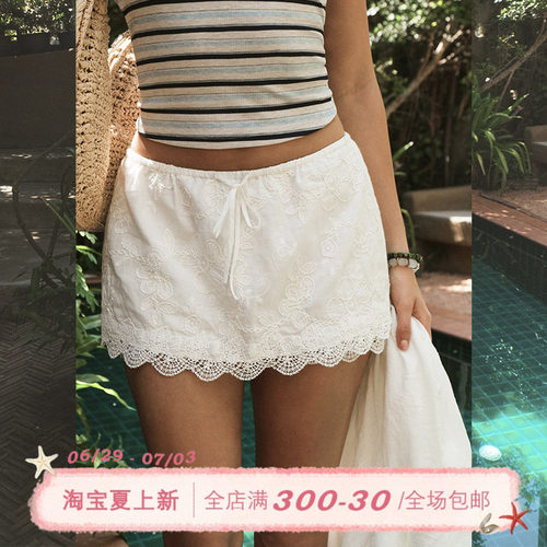 ITSNIKAR 法式蕾丝刺绣半身裙女夏性感白色a字裙度假半裙短款裙子