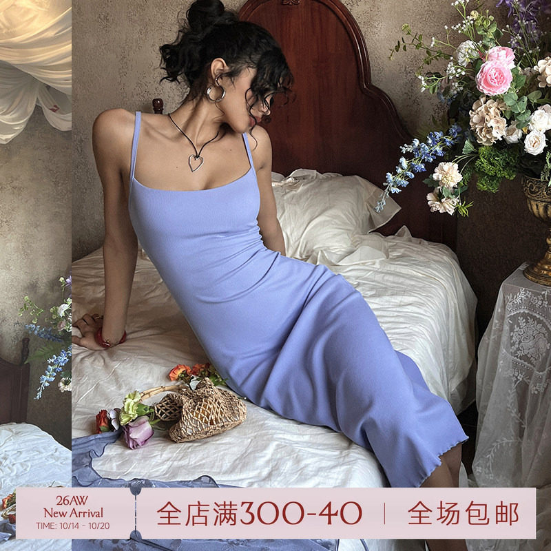 ITSNIKAR 经典深U领针织吊带连衣裙女春修身性感包臀裙显瘦长裙子