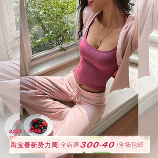 女休闲显瘦阔腿长裤 套装 两件套 针织衫 ITSNIKAR慵懒风粉色居家长袖