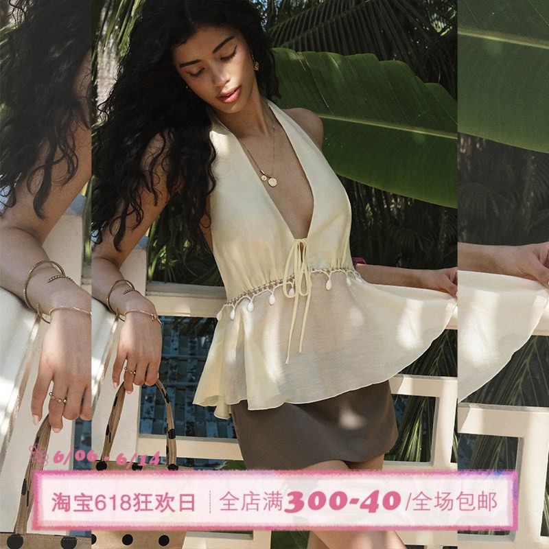 ITSNIKAR 法式V领挂脖背心吊带女夏性感绑带无袖内搭修身显瘦上衣