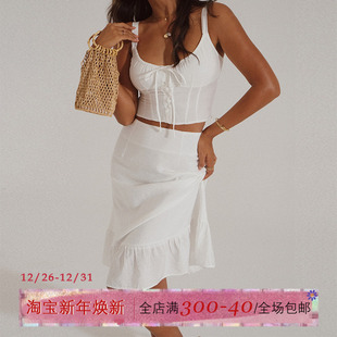 女白色吊带上衣半身裙两件套 蝴蝶结套装 ITSNIKAR「朱莉套装 」法式