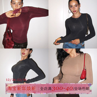 女秋季 圆领针织衫 修身 显瘦打底衫 上衣 ITSNIKAR 纯色百搭长袖 法式