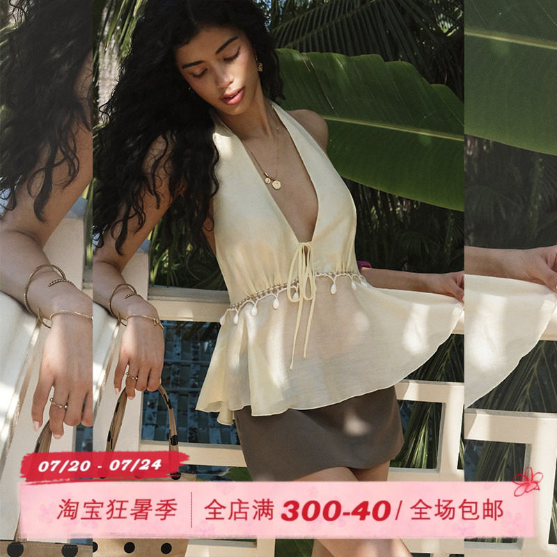 ITSNIKAR 法式V领挂脖背心吊带女夏性感绑带无袖内搭修身显瘦上衣