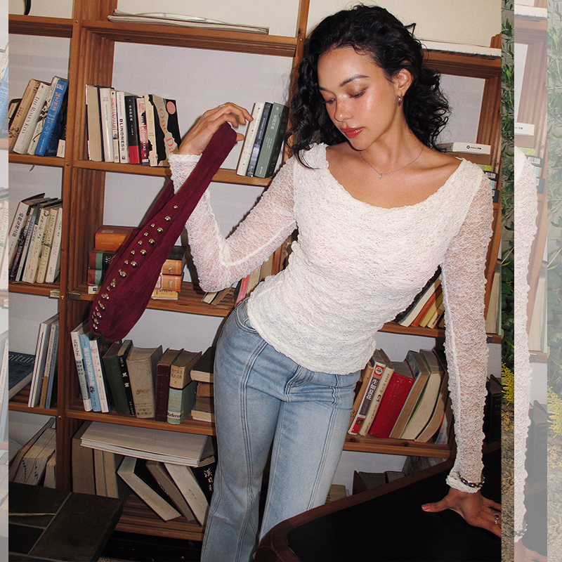 ITSNIKAR法式荡领毛针织衫女秋修身长袖打底衫内搭肌理感微透上衣