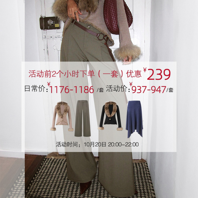 ITSNIKAR 10/20 20:00复古经典休闲裤女立体褶皱直筒裤阔腿长裤子