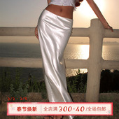 丝光缎面半身裙女夏性感修身 ITSNIKAR 法式 包臀裙复古白色长裙子