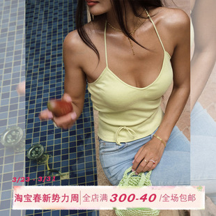 上衣女夏 辣妹收腰显瘦无袖 ITSNIKAR美式 复古性感露背挂脖吊带法式
