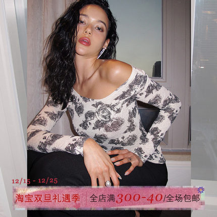 ITSNIKAR 氛围感玫瑰针织衫女秋修身显瘦打底衫小众复古长袖上衣