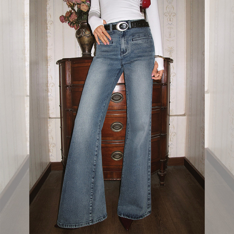 ITSNIKAR 复古摩登经典蓝牛仔裤女修身显瘦微喇裤垂感百搭长裤子,女装/女士精品,牛仔裤,淘宝优惠券,粉丝福利购,淘宝优惠卷