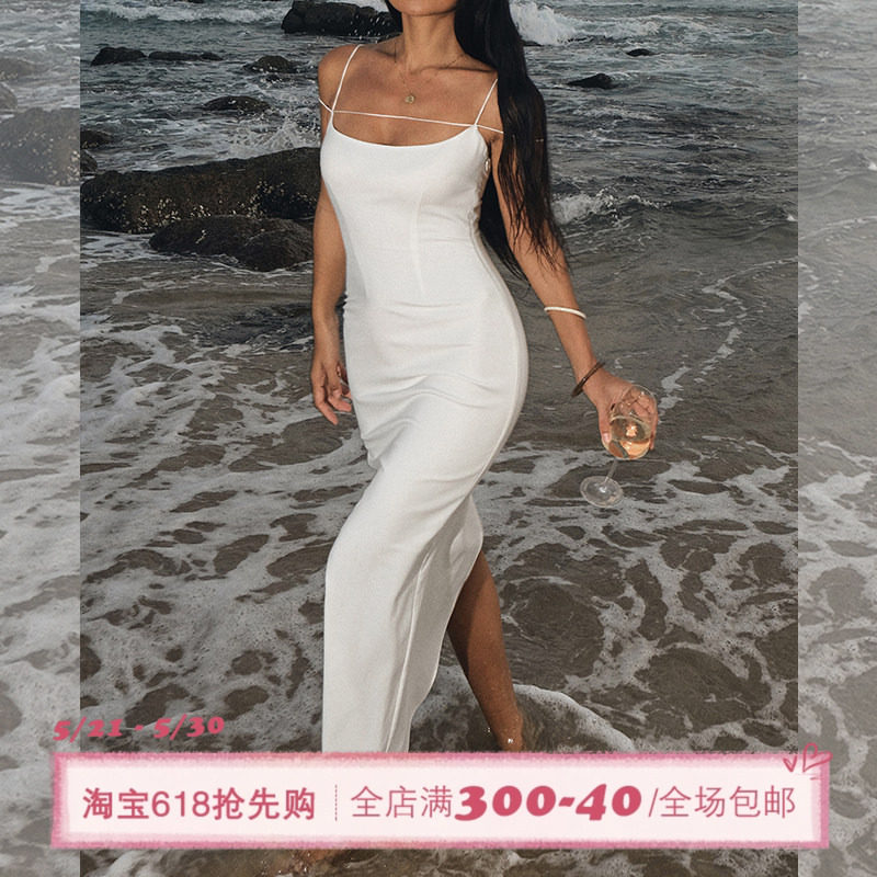 ITSNIKAR 法式高级感白色吊带连衣裙女夏修身内搭长裙设计感裙子