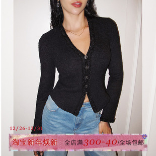 内搭开衫 ITSNIKAR 打底衫 女初秋长袖 外穿性感上衣 复古V领毛针织衫