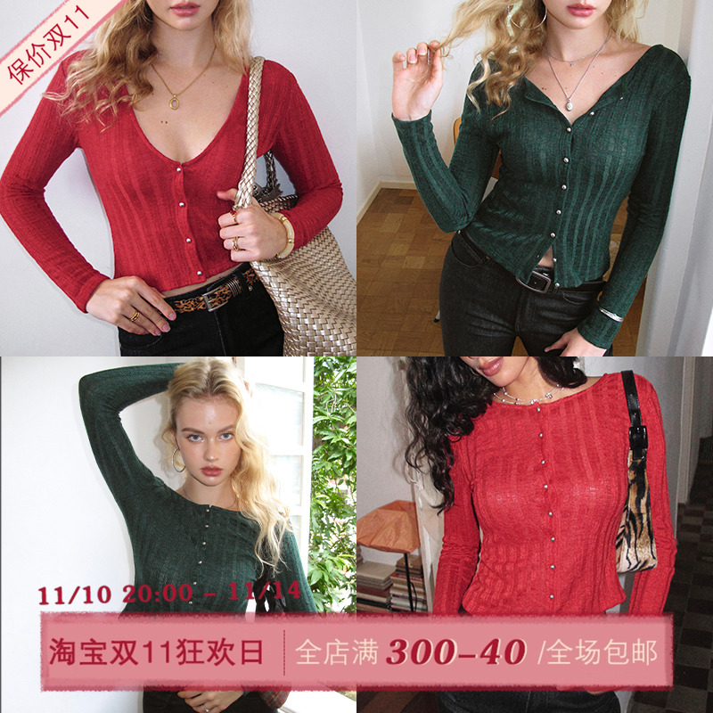 ITSNIKAR 法式正反两穿V领针织衫女修身显瘦打底开衫外穿正肩上衣