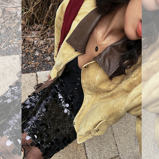 ITSNIKAR 美拉德复古皮领拼接麂皮外套女秋冬立体显瘦加绒短上衣