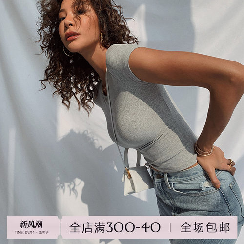 ITSNIKAR灰色修身短袖T恤女夏
