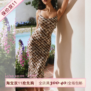 ITSNIKAR 性感裙子 格紋吊帶連衣裙女春夏復(fù)古顯瘦包臀裙修身 法式