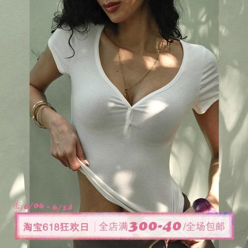 ITSNIKAR 经典裸感桃心领针织短袖T恤女夏正肩修身复古百搭短上衣