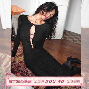 ITSNIKAR 法式黑色针织连衣裙春高级设计感紧身性感生日礼服裙子