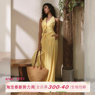 女夏立体感显瘦阔腿裤 V领绑带露背挂脖套装 子两件套 经典 ITSNIKAR