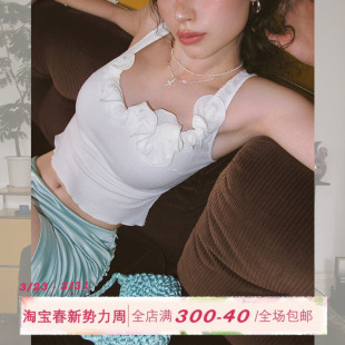 吊带背心女夏别致高级感外穿短上衣 茶歇花边领无袖 ITSNIKAR 法式