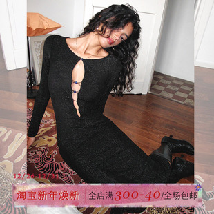ITSNIKAR法式 黑色连衣裙秋冬生日针织裙高级设计感紧身礼服长裙子