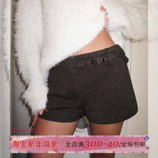 简约休闲靴裤 ITSNIKAR复古低腰设计毛呢短裤 女秋冬显瘦百搭打底裤