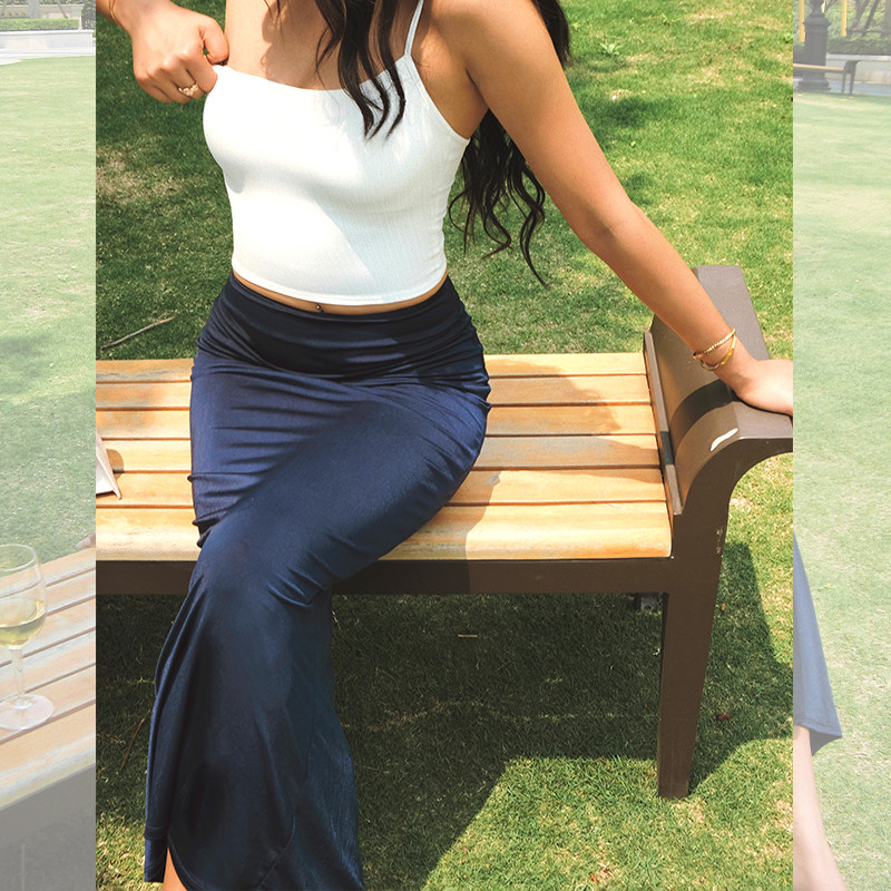 ITSNIKAR气质法式丝光缎面包臀鱼尾裙复古性感修身长裙半身裙女夏