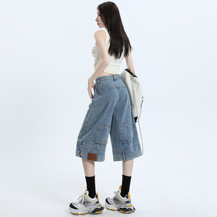 设计感倒装牛仔裤女夏季美式复古个性小众宽松阔腿时尚潮流六分裤