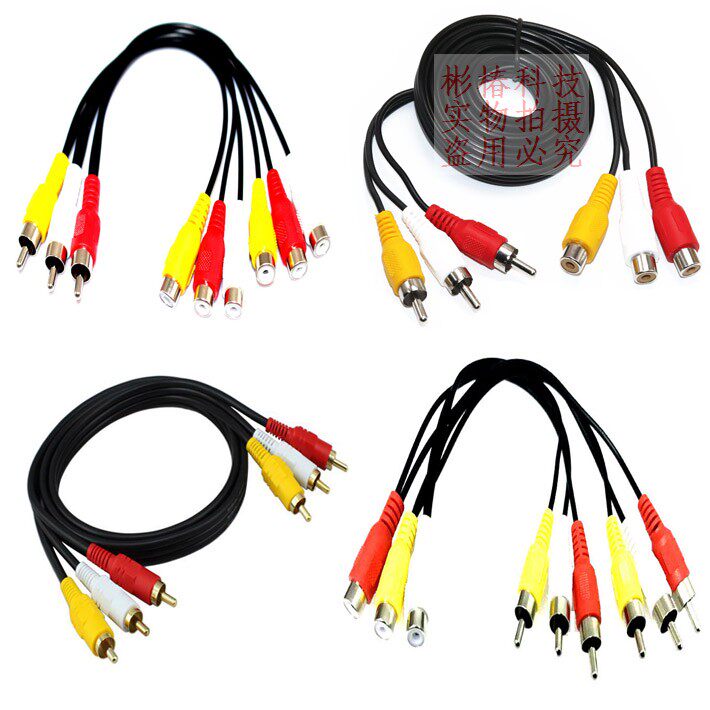 三对三莲花线头音频线dvd电视机连接高清三色视频AV线分rca转接头