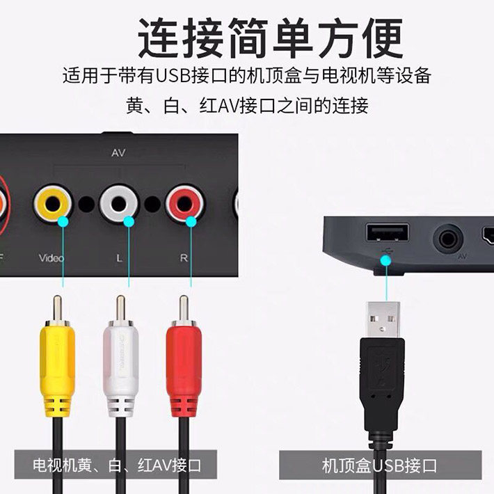 USB转AV连接线红白黄三色线3rca视频音频线电视机顶盒通用连接线