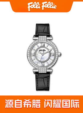 FolliFollie2025新款时尚百搭轻奢真皮贝母防水腕表进口石英女手