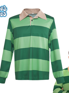 24蓝色小脚印cos服Blue's Clues绿色条纹POLO衫蓝色小脚印同款T恤