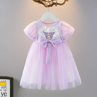 可爱Kuromi童装女童夏季连衣裙2024新款宝宝夏装短袖库洛米公主裙