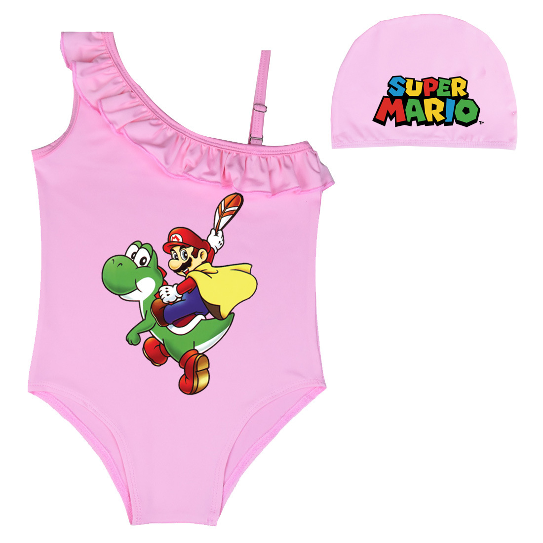 卡通马力欧Mario小朋友可爱风马里奥米泳衣女童中大童连体游泳衣