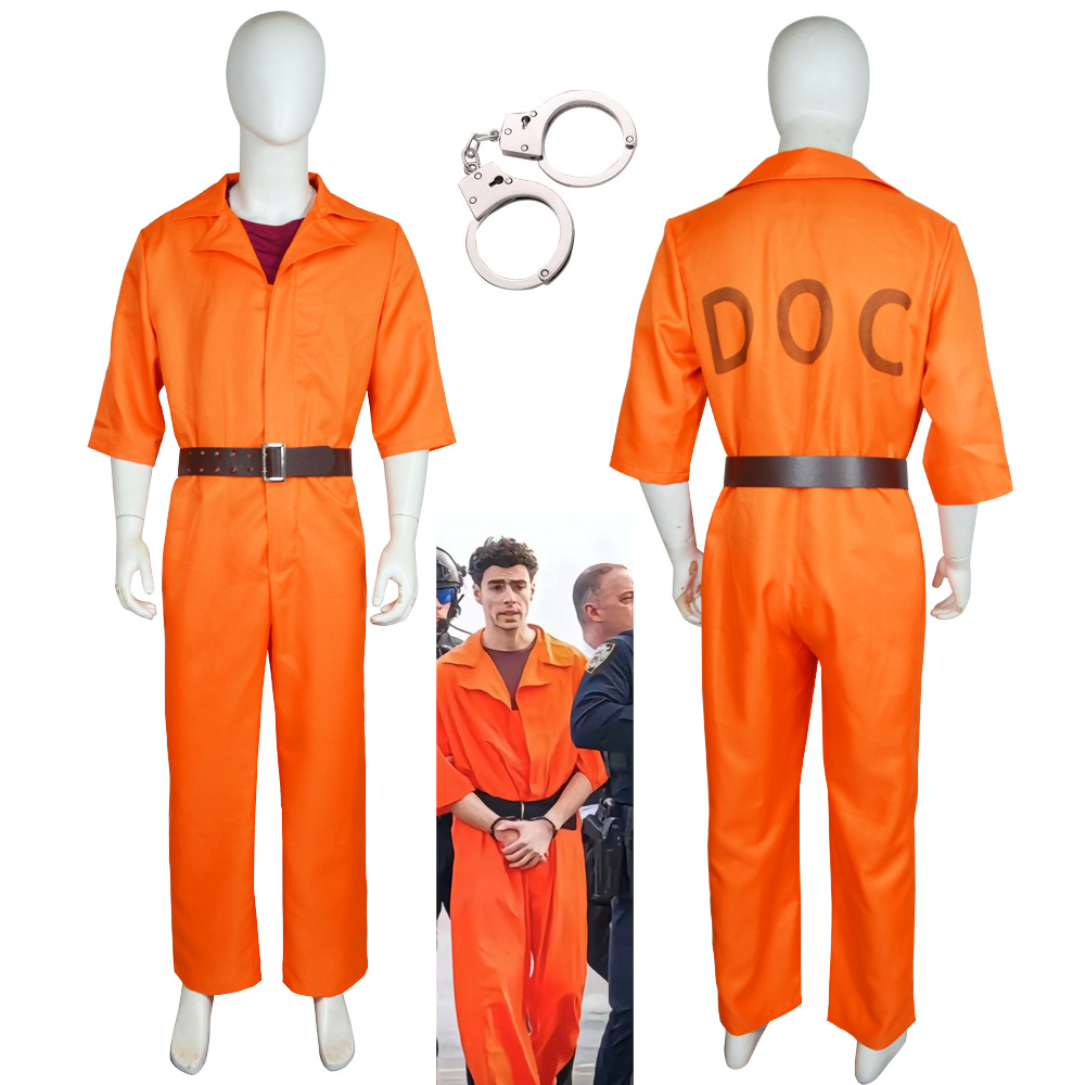 0047仕橙cos服连体衣腰带手铐