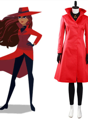 大神偷卡门cos服圣诞节大衣Carmen红色风衣cosplay万圣节外套套装