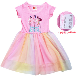 卡通印花童装 10岁下摆网纱裙子 DemonHunter女童装 猎魔女团Kpop