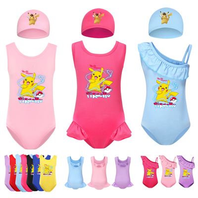 004独角虫女童泳衣泳帽套装