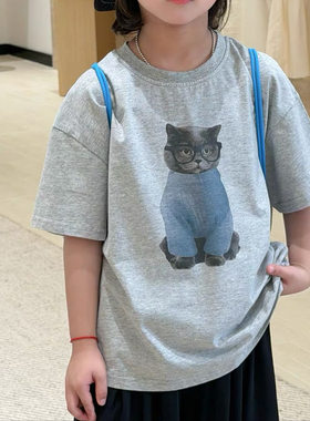 中大童夏季全棉百搭小猫短袖T恤