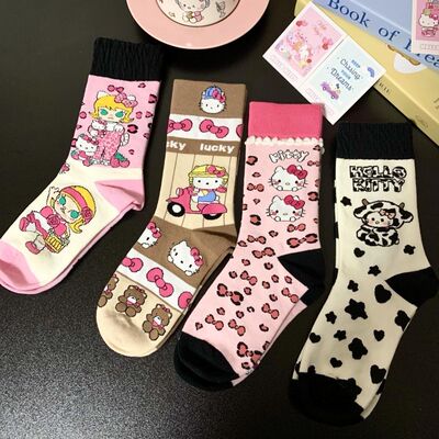 日系可爱卡通动漫Hello Kitty中筒袜少女学院风春秋棉袜甜美潮酷