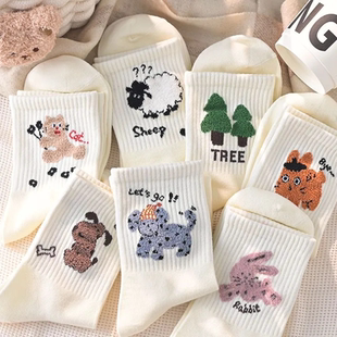 羽毛纱白色袜子女春秋款 中筒圈圈纱少女风初高中生运动长袜学生袜