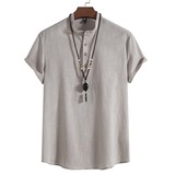 男士衬衫衬衣立领短袖套头亚麻风休闲衬衫M302，男装T恤，星座1502-1