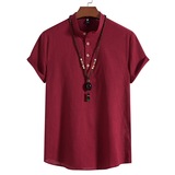 男士衬衫衬衣立领短袖套头亚麻风休闲衬衫M302，男装T恤，星座1502-1