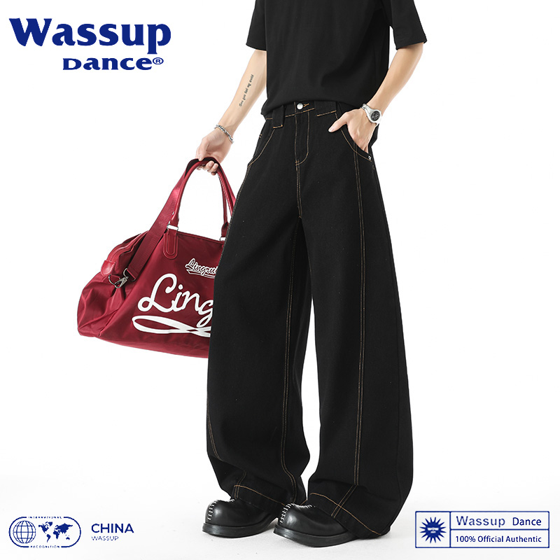 WASSUPDANCE美式黑色直筒牛仔裤