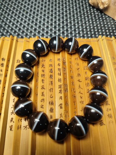 保真天然玛瑙，一线药师手串，14毫米大珠，黄糖暗糖精品 可开票