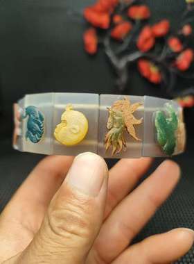 保真天然玛瑙，天然色彩，手工雕刻，12生肖手串，整体雕刻，精品