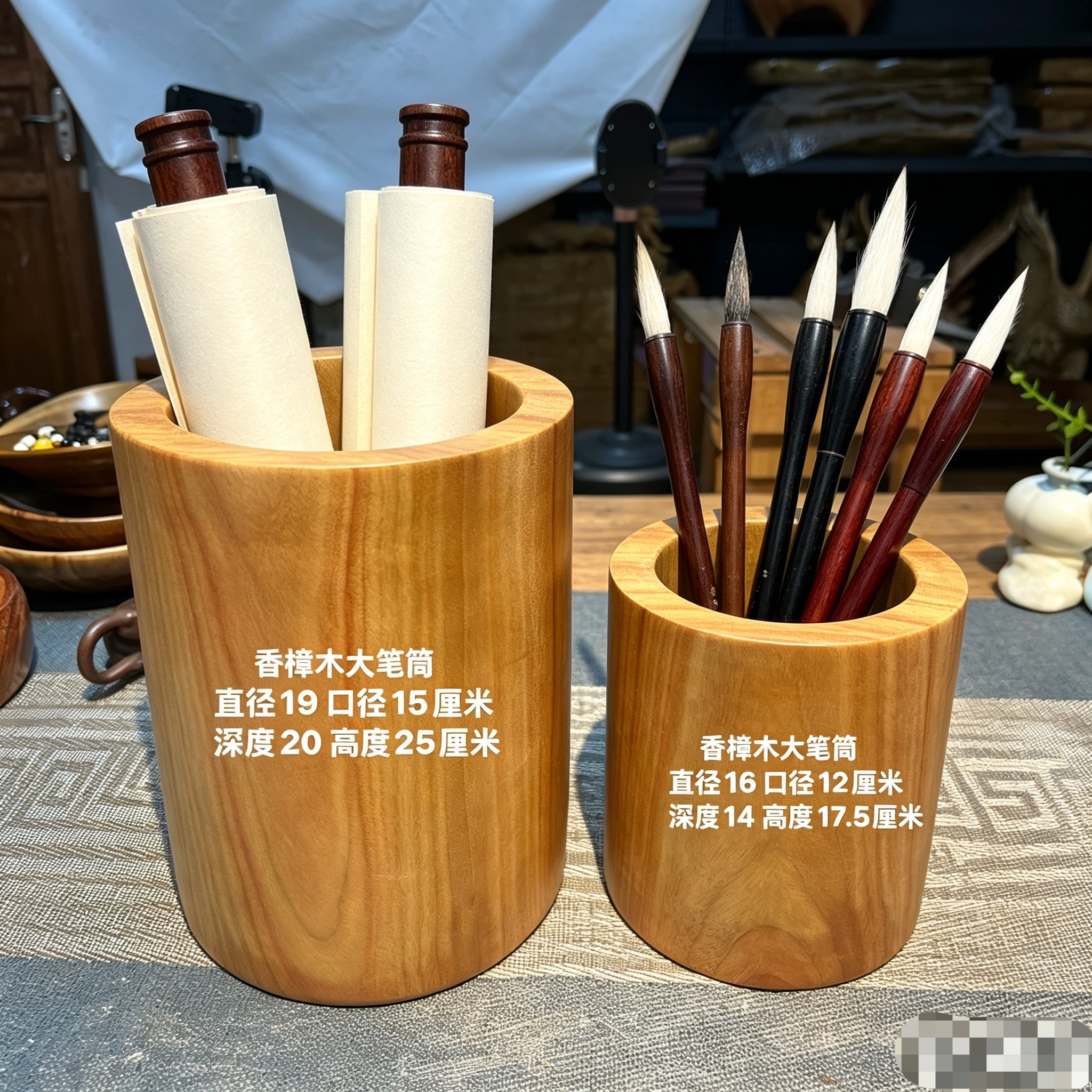 香樟木大笔筒整木雕刻实木笔筒收纳筒客厅办公室桌面装饰品送礼