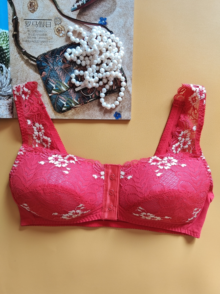 新年款纯棉蕾丝文胸本命年新婚无钢圈文胸大红色前开扣文胸托胸