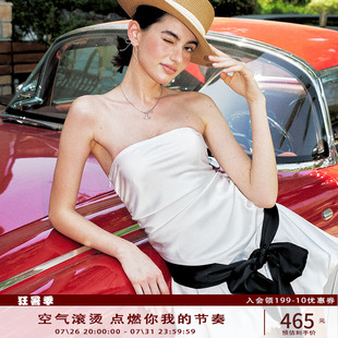 Anti Being General辣妹纯色蝴蝶结露背蓬蓬裙抹胸连衣裙